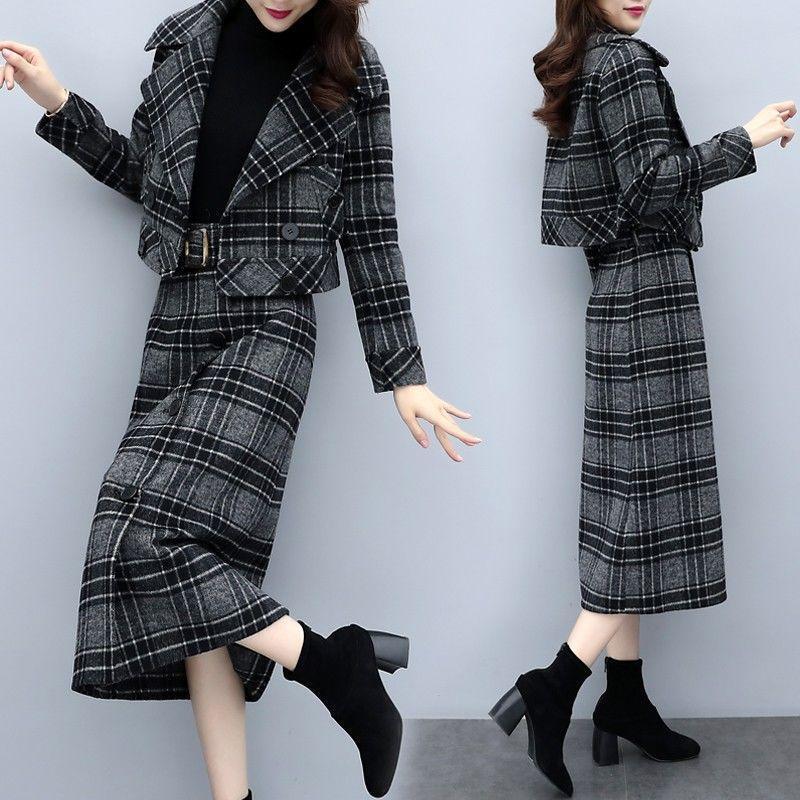 人気沸騰柄追加スカートセットアップレディース2点セット上下セットミモレ丈スカートスカートスーツジャケットコートアウターチェック柄着痩せ通勤おしゃれ