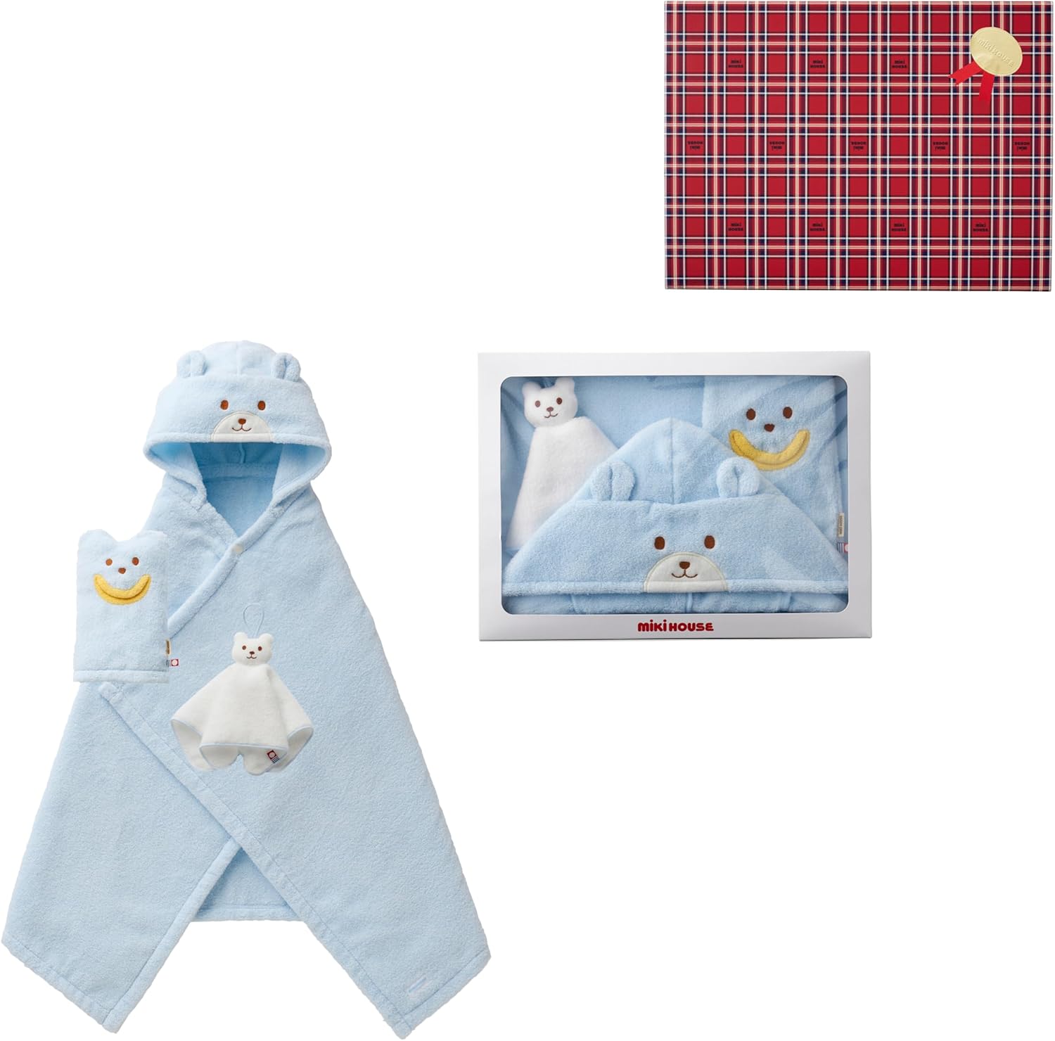 [ミキハウス] 無撚糸パイルバスポンチョセット 【ギフトボックス入り】ご出産祝い 3点セット ベビーバスポンチョ 日本製 沐浴 お風呂 綿100％ 男の子 女の子 ベビー キッズ 赤ちゃん ベビー服