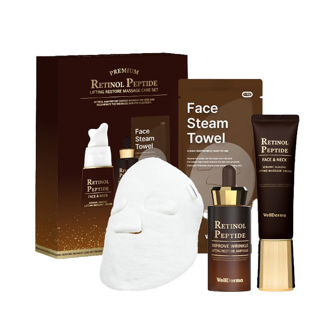 【発送日の翌日配達】韓国コスメ スキンケアセット レチノール ペプチド リフティング マッサージケア クリームと美容液と専用タオルセット