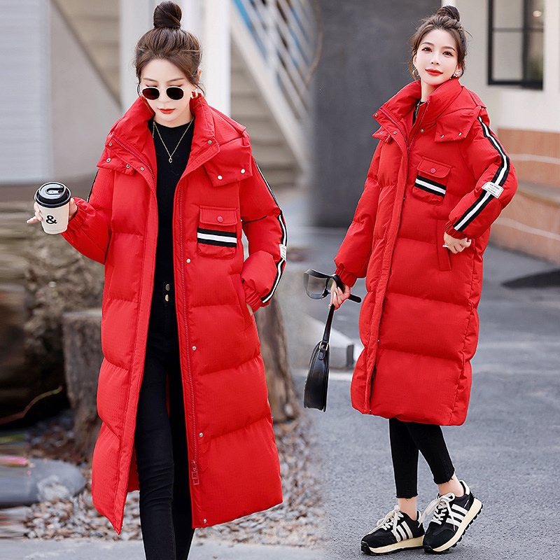 2024 ミドル丈スリムフィット厚みのある通勤ジッパーフード付きコットンコート無地気質ファッショナブルなダウンコットンコート