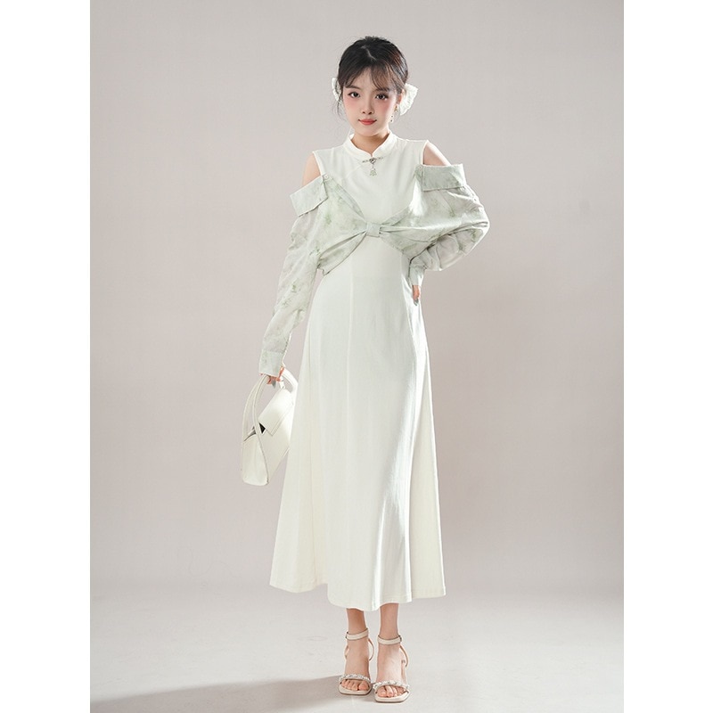 デザインセンス気品ワンピースロング通勤デコルテ