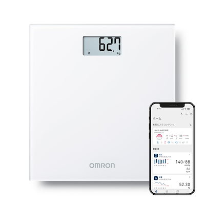 他サイト： オムロン 体重計 ホワイト HN-300T2-JTW スマホ連動 データ自動転送 自動認識 乗るだけで測定開始 シンプルでおしゃれなデザインの商品画像