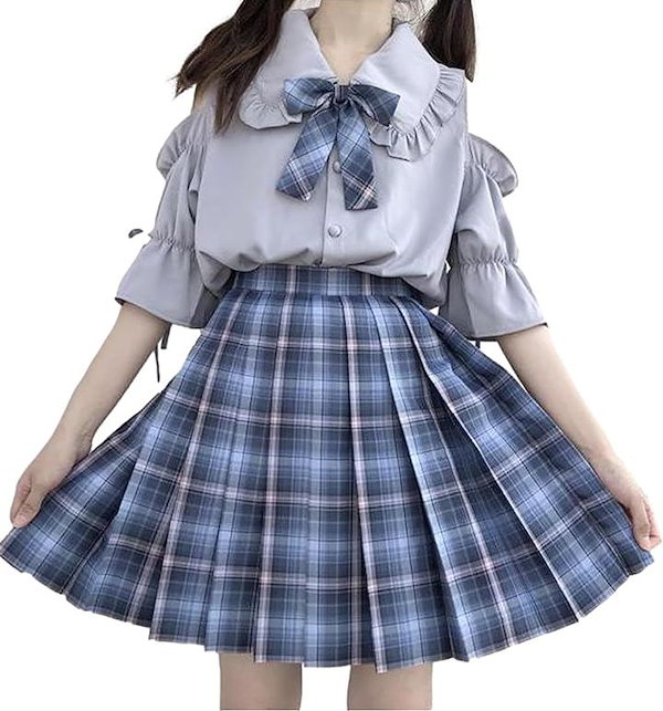 JK 制服 コスプレ 肩出し スクール制服 上下セット セーラー服 学生服 フル セットアップ コスチューム 半袖( ブルー, XL)