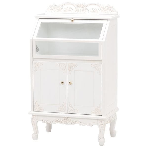 ガラスキャビネット/ディスプレイ収納ケース 幅60cm高さ101cm 木製 猫足 扉付き アンティークホワイト ヴィオレッタシリーズ
