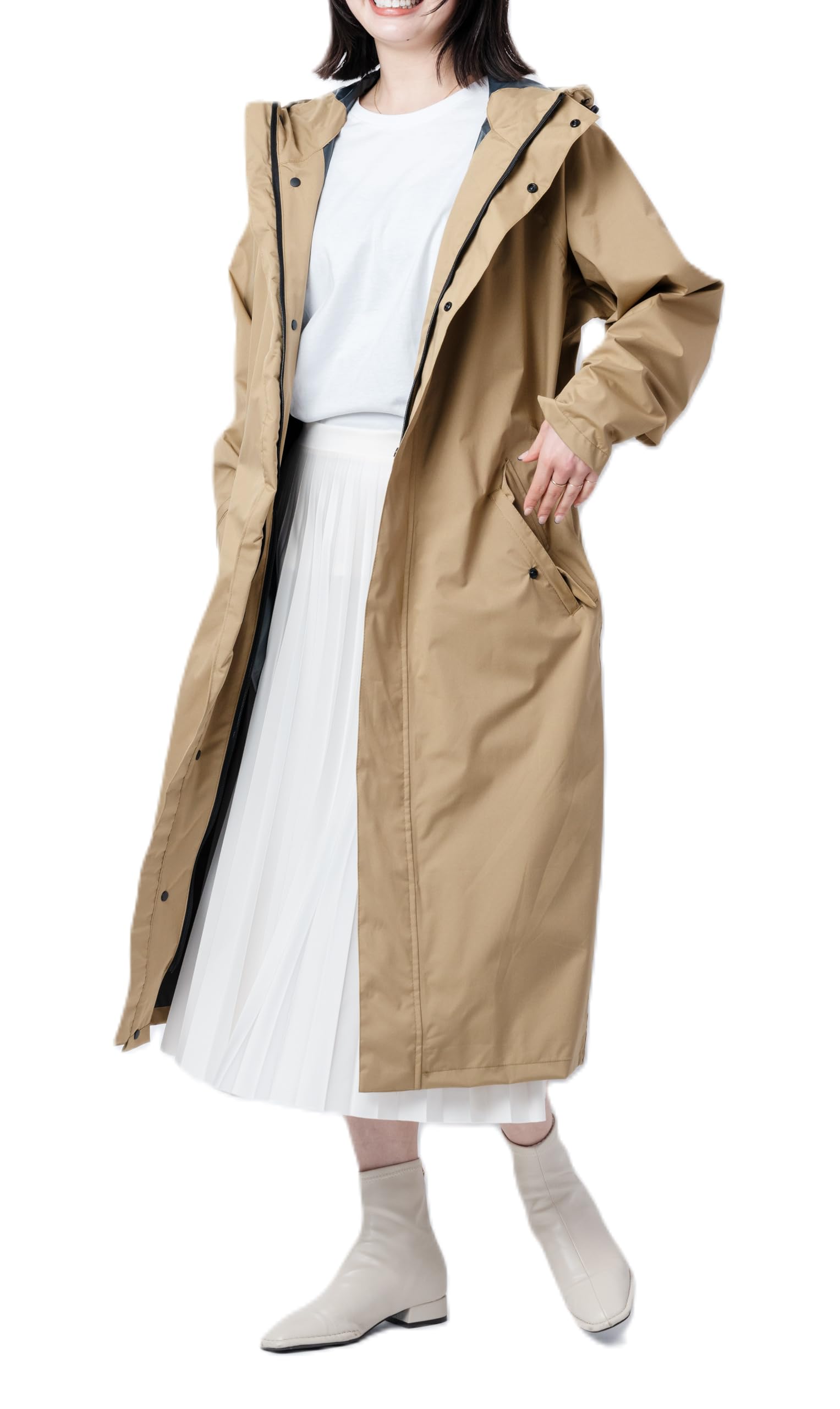 [ピラルク] サイクルモードレインコート レディース 自転車 通勤 通学 7440 ベージュ L