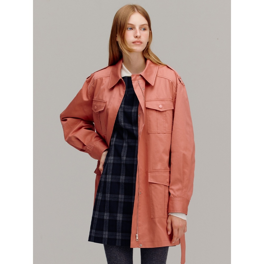 AND YOU オーバーバウム ベルテッドサファリジャケット (Deep pink)