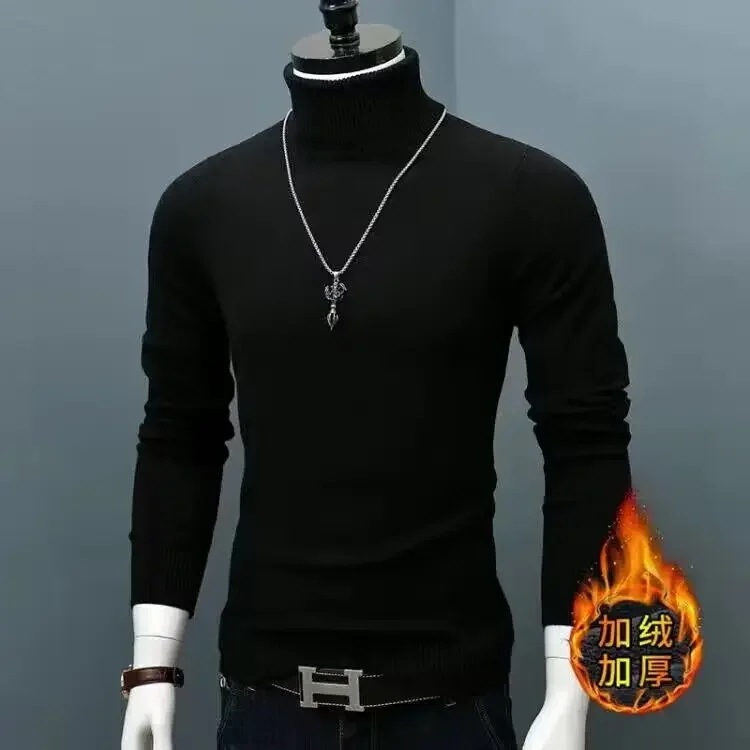 男性用の厚くて丈夫なタートルネックセーター,クラシックなブランドのカジュアルフィットセーター,暖かい,冬,L05 black thick S 40kg-50kg