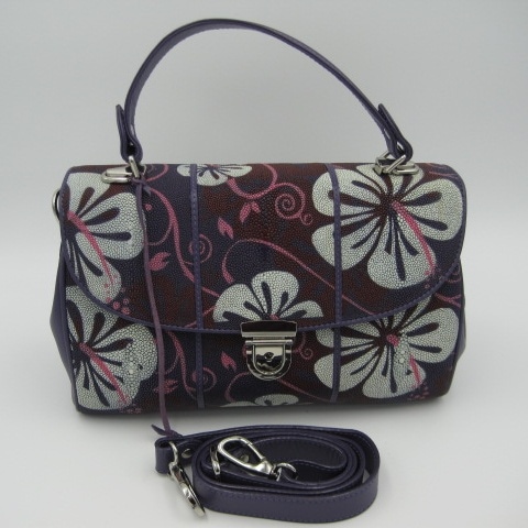 エイ革　スティングレイ　紫花柄　2way　ハンドバッグ　ショルダーバッグ　高級感　貴賓　金運UP