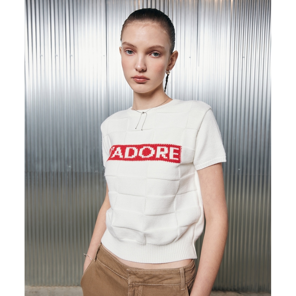 ラティジェント L2 スクエアショートスリーブニット (アイボリー)