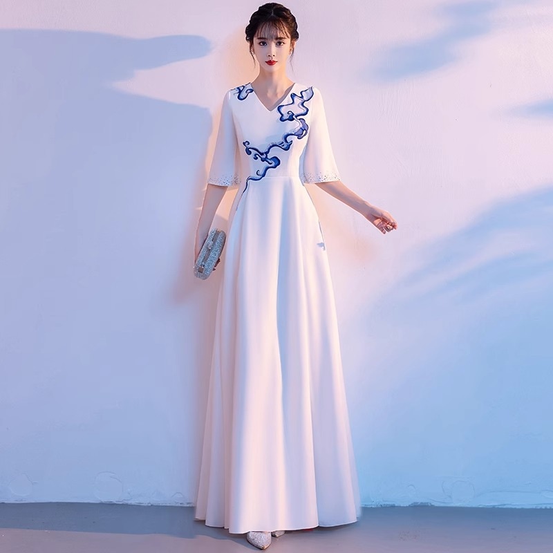 大合唱団パフォーマンス服2024ロングスカート気質主催指揮者痩身赤い歌競技服