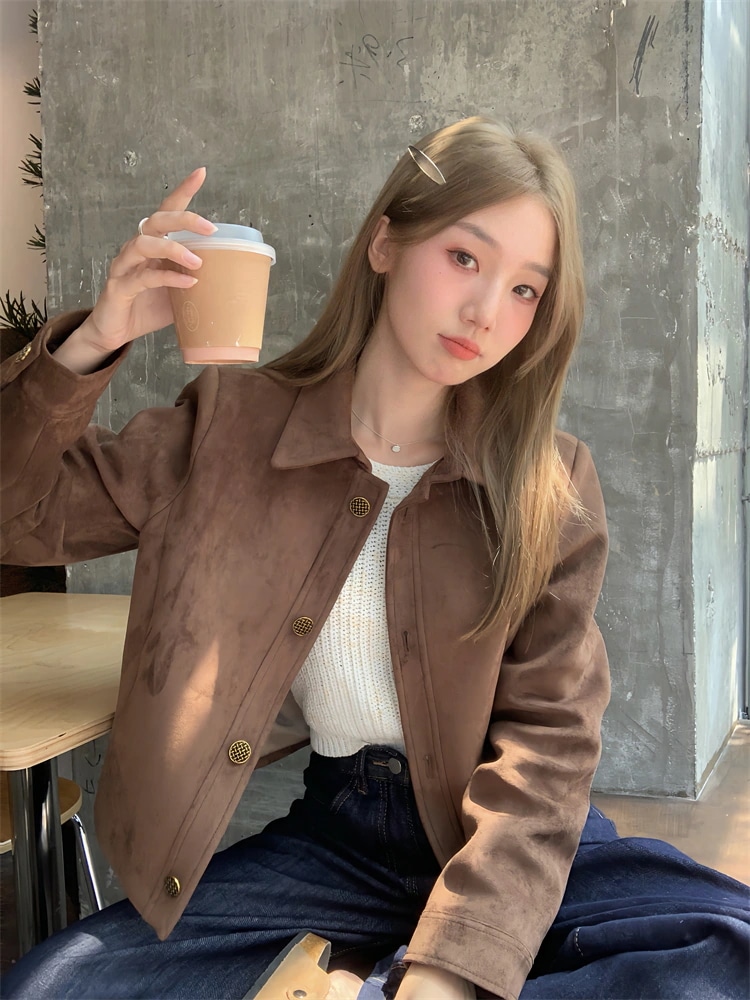 秋冬 長袖 ジャケット かわいい 韓国 スタンドネック アウタートップス 羽織り合成レディースフェイクコーデカジュアルシルエットゆったりファッション系サイズ 色っぽ 女っぽきれいめ大人丈 5,128円
