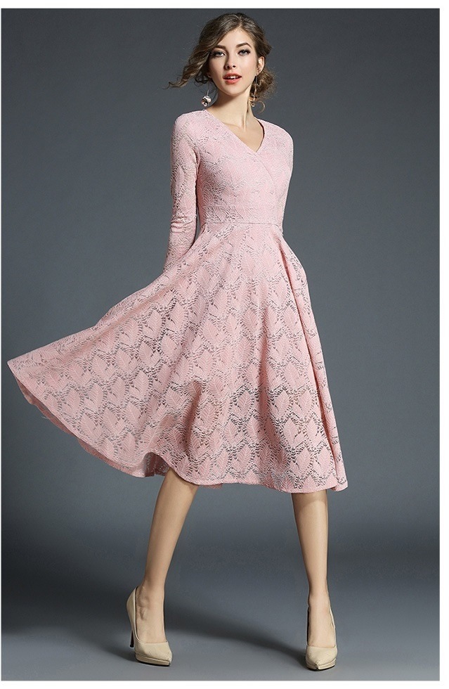 Vネックカジュアルスリムドレス