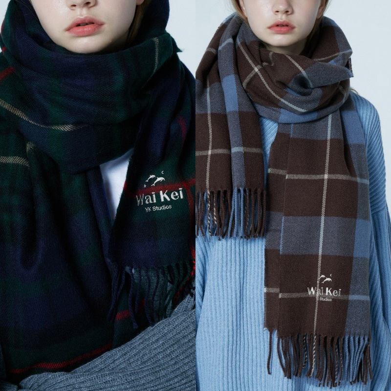 [TXT スビン 着用] Check Muffler 5color 韓国 アイドル 無地 大判 レディース メンズ 白 青 冬