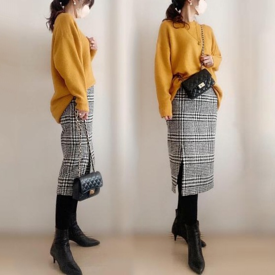 【リピート率高い】 大人女子にぴったりラウンドネック長袖セーター+スーツスカートワンピースセット