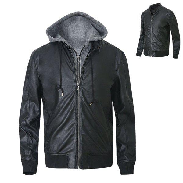 フード取り外し可能オーバーフィットレザーシャツ