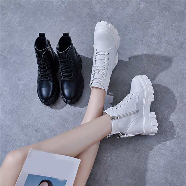 【2025新作入荷】ショートブーツ レディース ブーツ 厚底 ショート ブーツ ファスナー付き ヒール+インヒール 9cm ブラック ホワイト