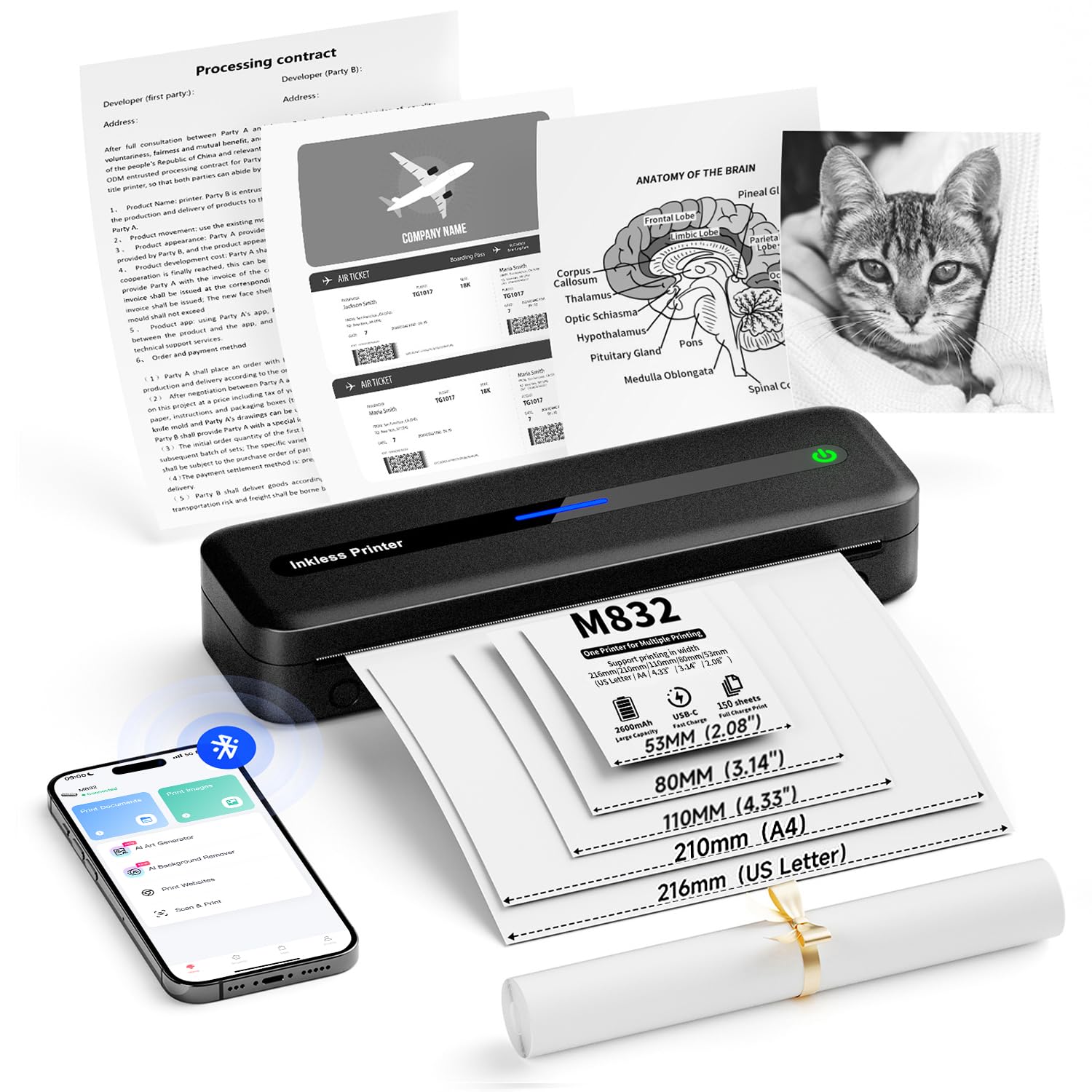Itari モバイルプリンター（解像度 300DPI）プリンター 小型 持ち運びプリンター portable printer ワイヤレスプリンター コンパクトコピー機 自宅オフィス旅行に用のA4サ