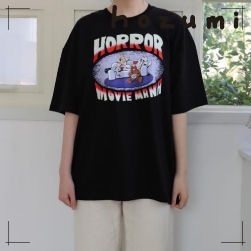 hozumi 半袖Tシャツ horror movie mania t shirt 韓国雑貨 可愛い インテリア