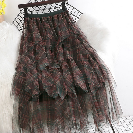 スカート ボトムス チュールスカート 膝下 Aライン アシンメトリー チュール ふわふわ ハイウエスト 大人可愛い 上品 おしゃれ レトロ ラブリー キュート ガーリー エレガント 主役級 存在感