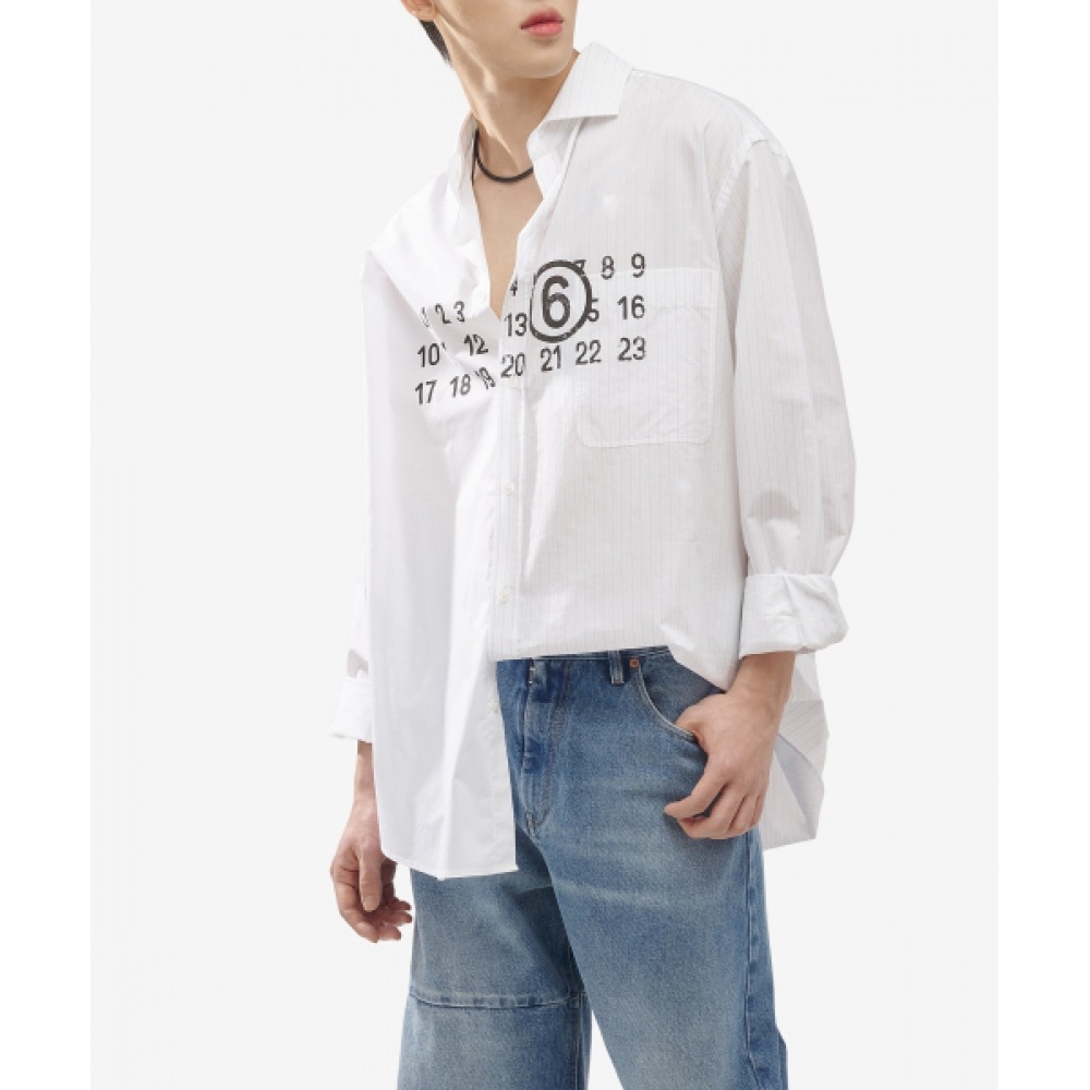 MM6 メゾンマルジェラナンバーロゴアンバランスシャツ-ホワイト/SH0DT0005STZ119961