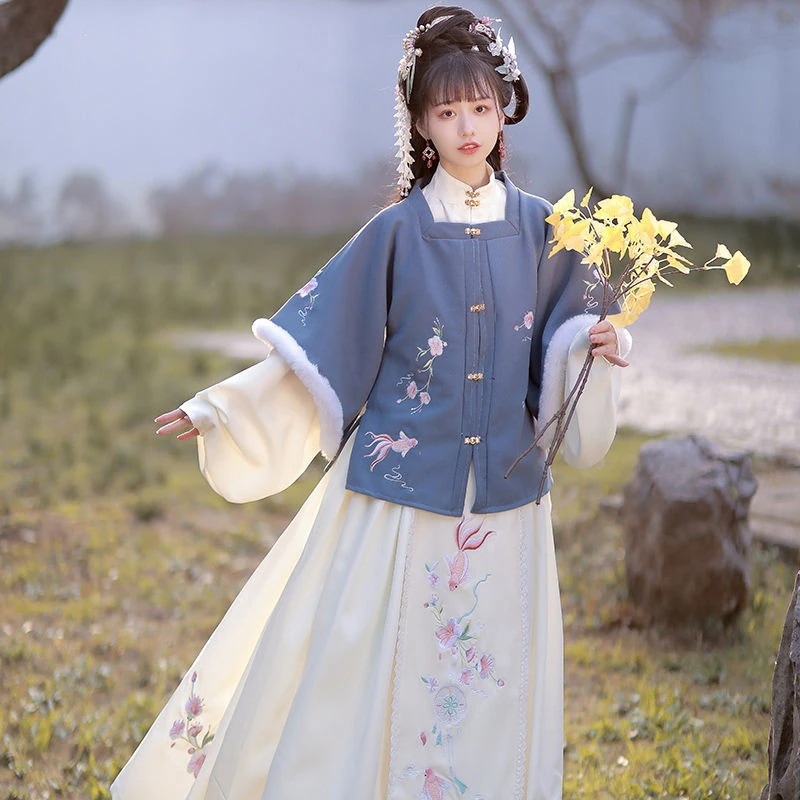 大人の漢服明系四角襟カーディガンショートシャツハーフアームプリーツスカートスリーピース改良レディース漢服大集合