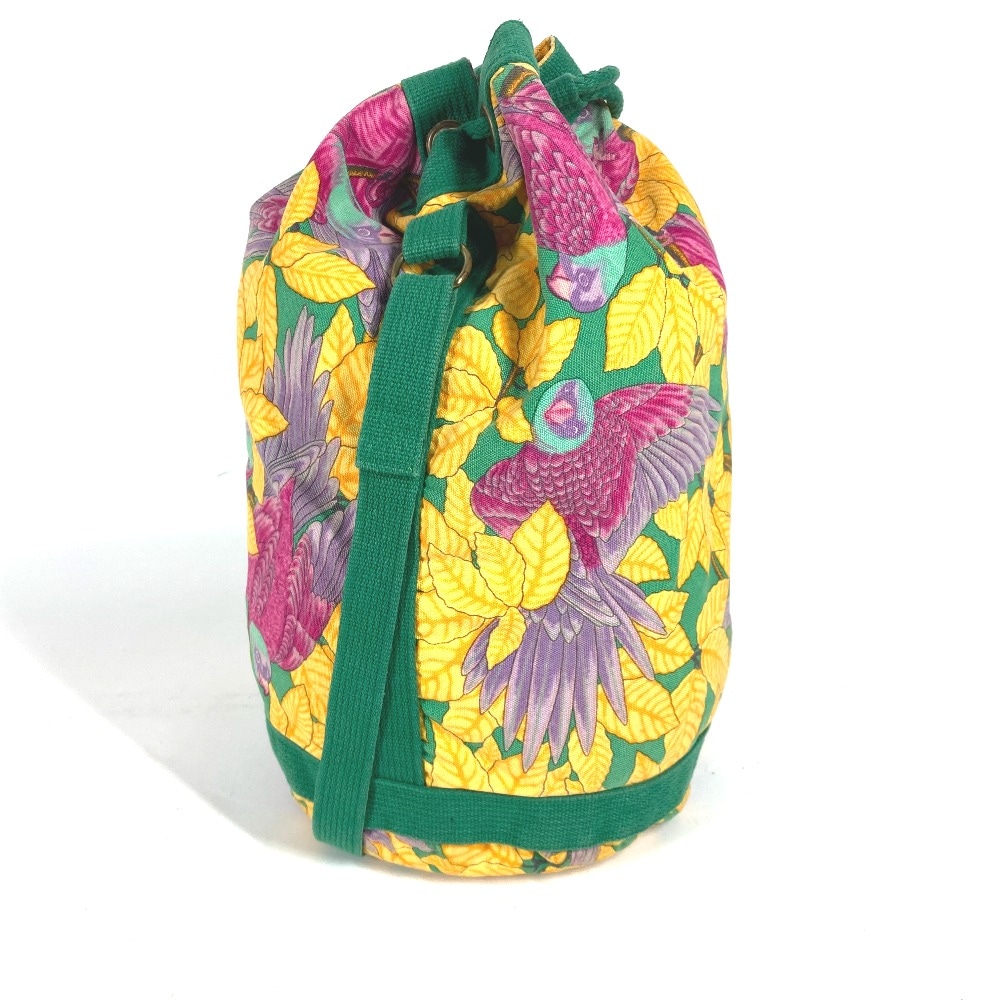 ショルダーバッグ 鳥柄 バード ヴィンテージ 巾着 肩掛け キャンバス グリーン