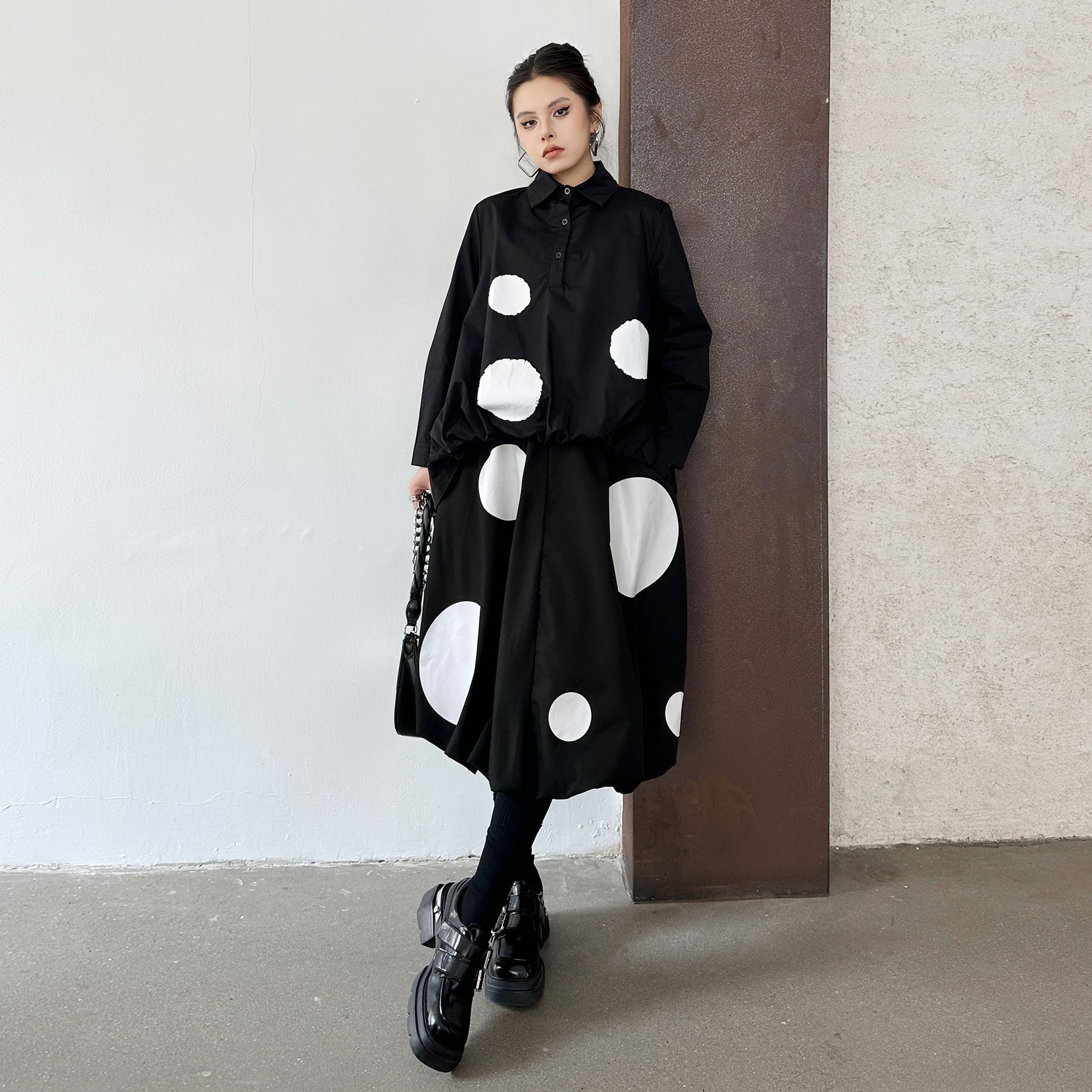 【J.Fashion】 2025秋 水玉 セットアップ おしゃれ 上下セット ブラウス+スカート レディース 関連商品購入可能 メガ割 4,683円