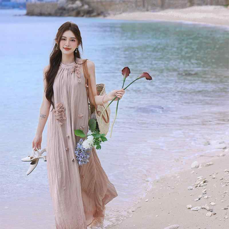 レディース ファッション オシャレ カワイイ シンプル 大人カワイイ 大きいサイズ ホルターネック ワンピース ドレス 海辺 バカンス バケーション ハイエンド ロング スカート