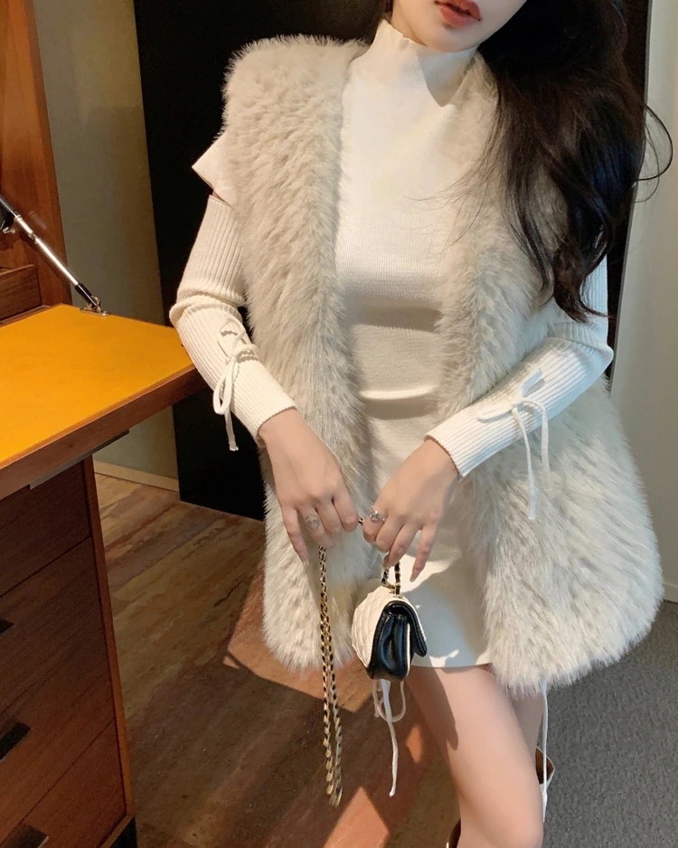 早い者勝ち 秋冬 キツネ毛毛皮 ベスト タンクトップ コート ファー毛皮 カン肩 トレンド 若い 新作 レディース
