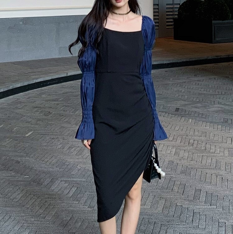 パーティードレス ワンピース ワンピ ドレス ミディアム ミディ丈 長袖 ロングスリーブ