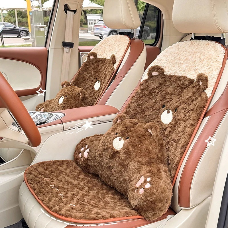 漫画のクマのカーシートクッション冬暖かく不凍液カーシートクッション豪華な厚みのある柔らかい一体型シートクッション