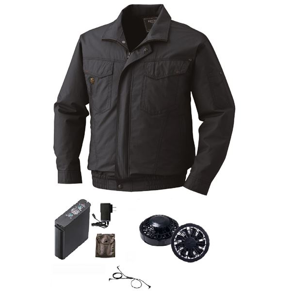 綿薄手長袖 タチエリ空調服 [ファン色：BK チャコール 2L] コットン