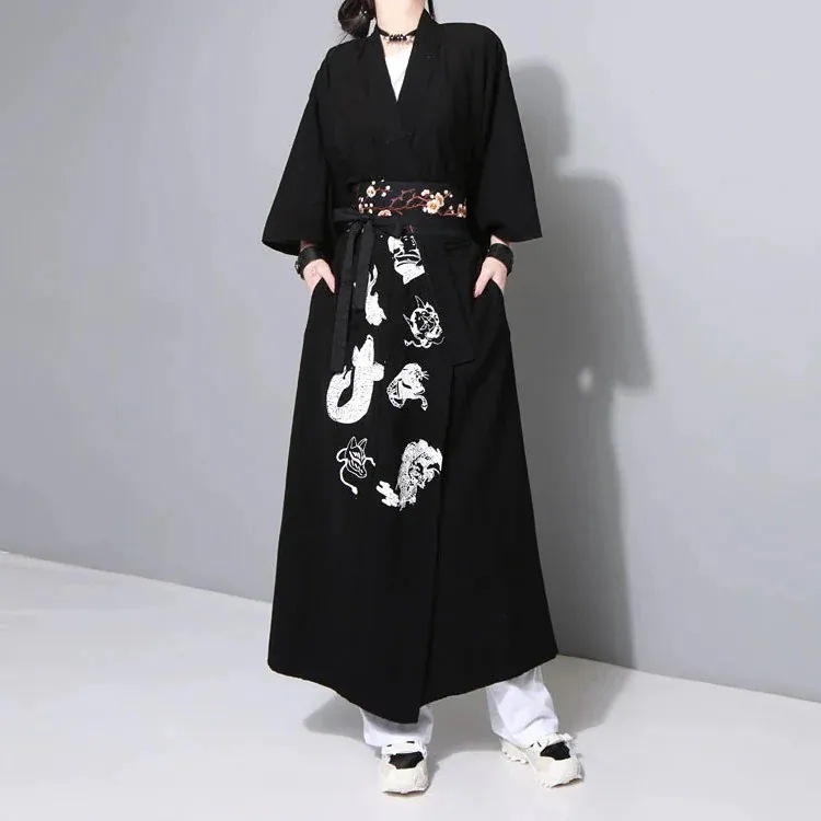 出荷が早いジャケット春トレンチコート2025 浴衣　原宿　男女兼用　刺青　プリント　和服　コート　中丈　ロング　妖怪 qly078
