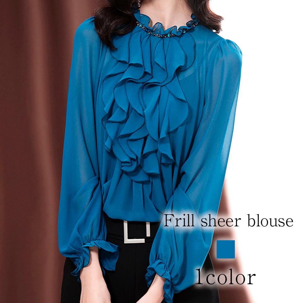 ブラウス レディース フリルシアーブラウス 事務服 フリル 高品質 Tシャツ スーツ ボウタイ ワンピース 人気 ノーアイロン 秋 きれいめ 白 オフィス 50代 冬 安い ブランド 長袖 シャツ カ