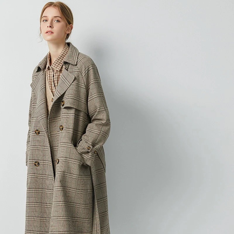 【3日出荷】着痩せ シンプル！ノーカラーコートチェックジャケットロングカーディガン レディース春トレンチコート韓国ファッショントップス