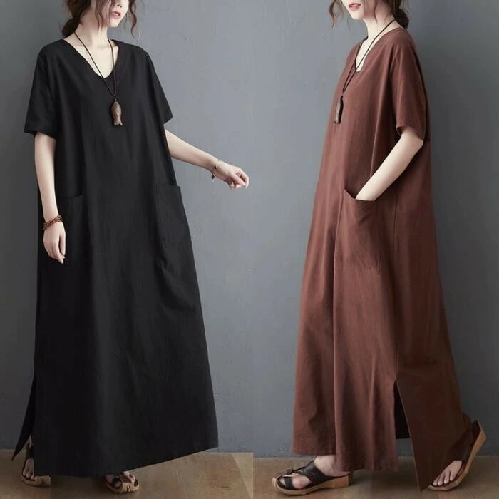 コットン レイヤード ロング丈 ブラウン ワンピース リネン 綿麻 黒 夏 袖あり ドレス マキシ丈 半袖 い レディース カジュアル 20代 オーバーサイズ 50代 シャツワンピ ブラック 5,292円