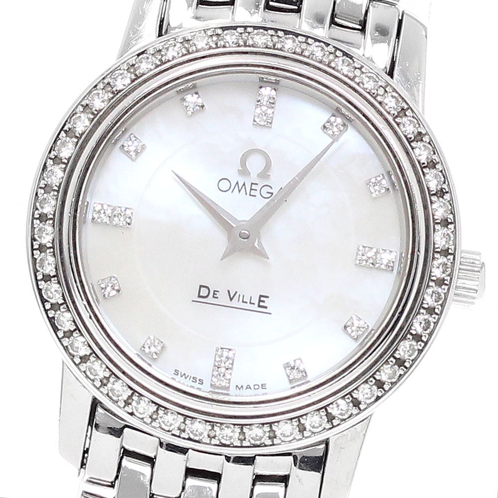 オメガ OMEGA 4575.75 デビル プレステージ 16P ダイヤベゼル シェル文字盤 クォーツ レディース _944616【中古】