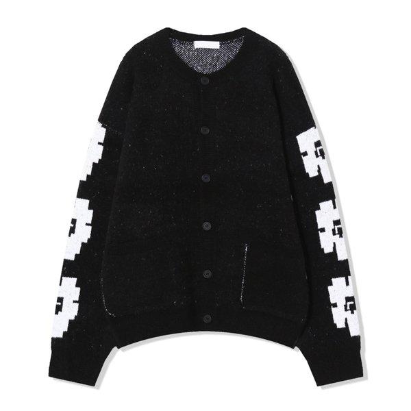 メンズ デイジー ポケット ラウンドネック ニット カーディガン AC-CA-Q047-ブラック