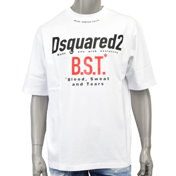DSQUARED2 ディースクエアード LOOSE FIT BLOOD SWEAT TEARS T-SHIRT/B.S.Tプリント ロゴ Tシャツ/S74GD1410 D20033 100