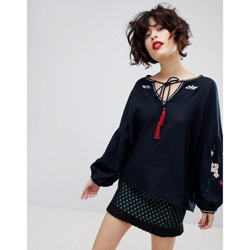 エッセンシャル レディース トップス【Essentiel Antwerp Popup 3/4 Sleeved Embroidered Top】Uniform blue エッセンシャル レディース トップス【Essentiel Antwerp Popup 3/4 Sleeved Embroidered Top】Uniform blue