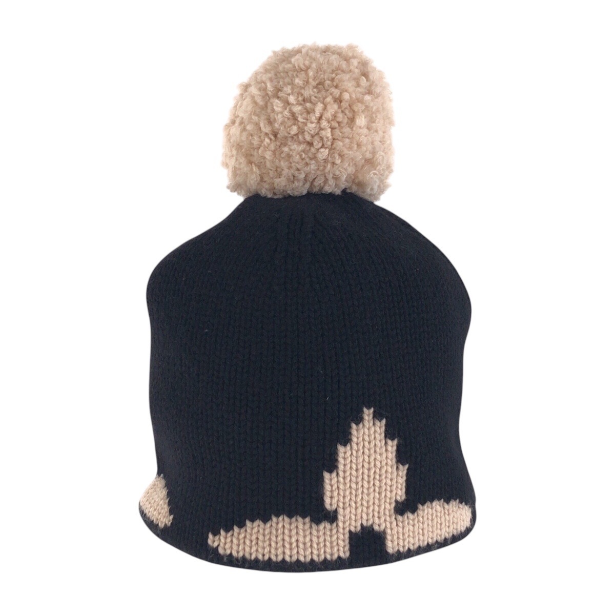 美品 ボネ モーニングラム ブラック 黒 ベージュ ウール M70840 ニット帽 男女兼用 レディース 504564