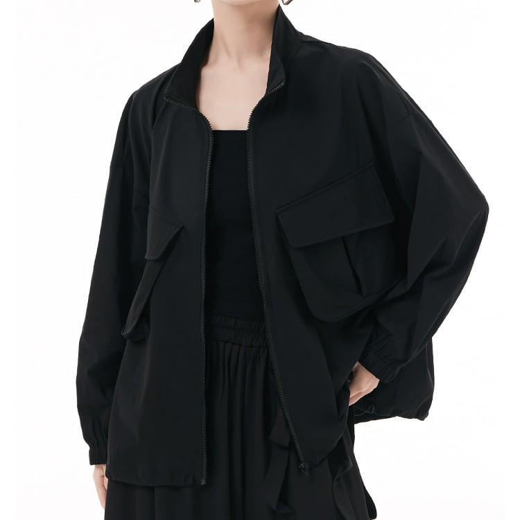 ブラック スタンドカラー 3D ポケット フルジップ ジャケット プレゼント 個性的なデザイン ステージ衣装 演出衣装 イベント こせい 個性 特徴あり 新作 TV 主演 ステージ衣装 舞台 おしゃれ