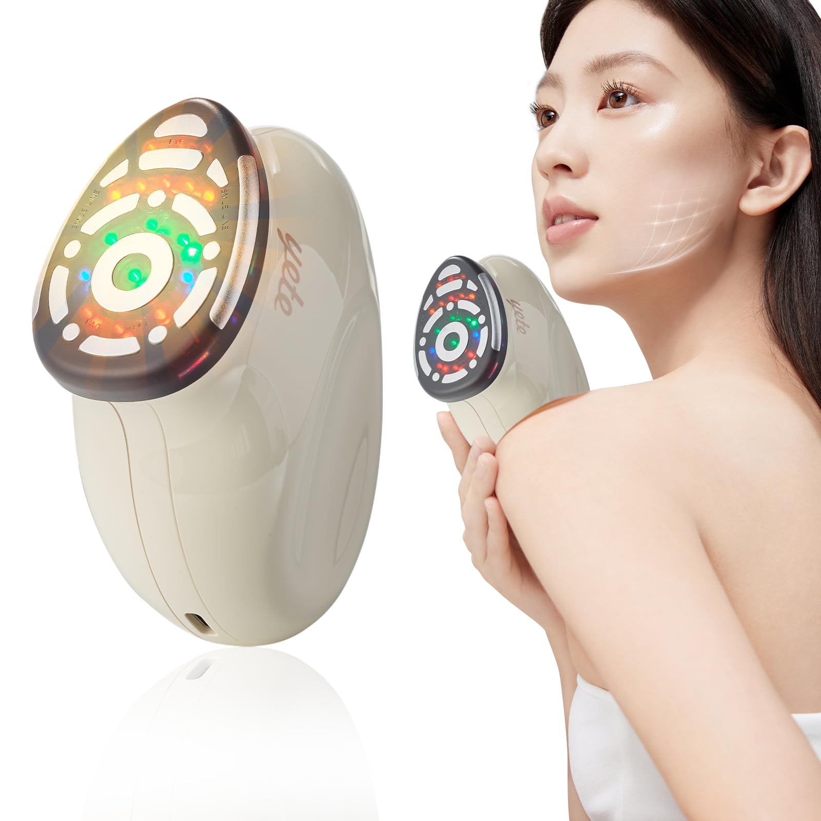 美顔器 EMS美顔器 高周波美顔器 1台多役 4色LED 光エステ 温熱ケア EMS微電流 美容器 4種類モード 3段階レベル 肌ケア 肌引き締め 目元ケア USB充電式 母の日 58851