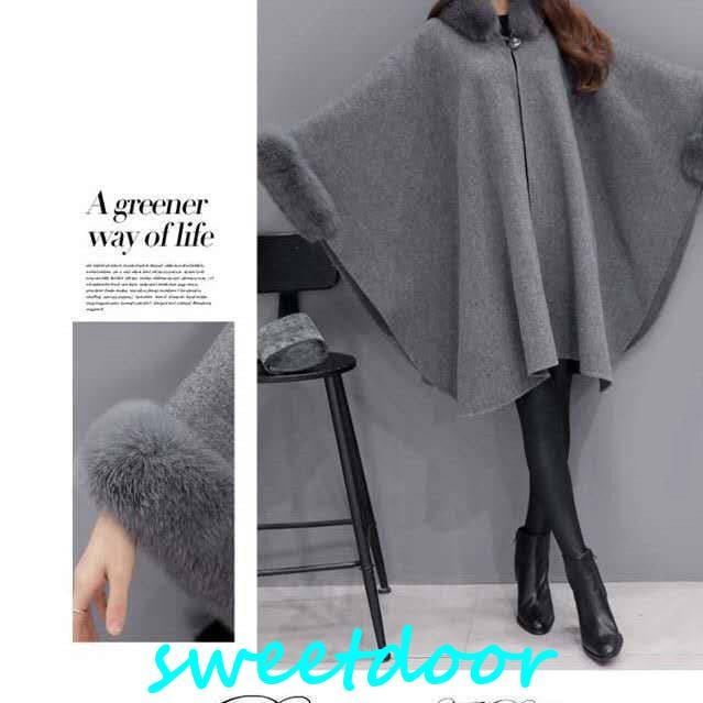 フォックスファー付 ポンチョ コート ケープコート コート レディース マント 秋冬 ケープ マント アウター ロング 冬 フェイクファー 体型カバー 4,371円