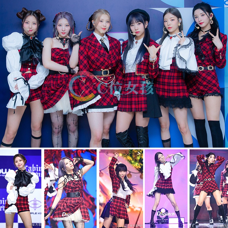 Purple Kiss 赤チェック柄 Kpop ジャズダンスパフォーマンスステージ衣装