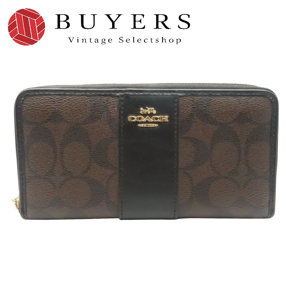 中古 長財布（ラウンドファスナー） F54630 シグネチャー PVC レザー ダークブラウン ブラック 小物 ジッピー レディース 女性