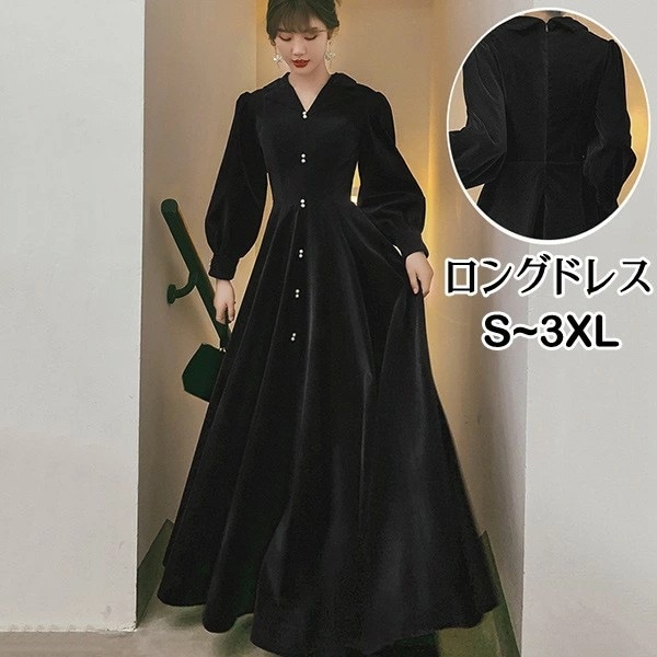ドレス 大人 ピアノ 発表会 ロングドレス 演奏会 演奏会用ドレス 袖付き ピアノ発表会 黒 結婚式 高校生 パーティードレス 演奏会ドレス 大きいサイズ 母親 コンクール イブニングドレス ロング