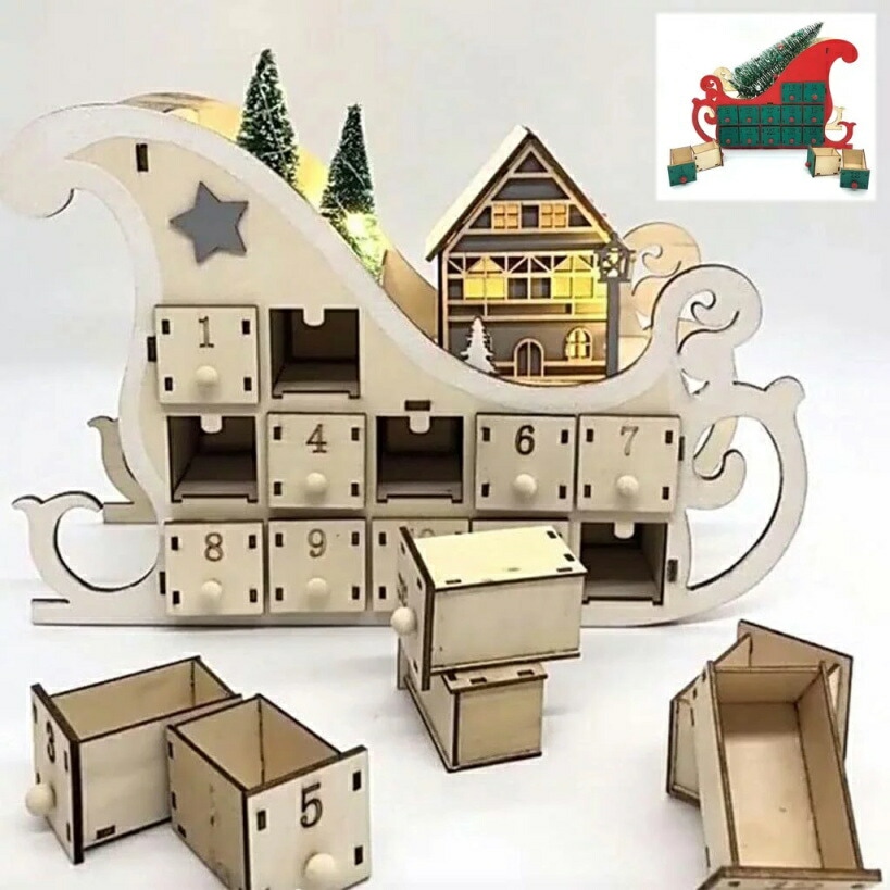 人気爆発アドベントカレンダー 木製 クリスマス 24個の引き出し LEDライト付き 電池式 プレゼント 24日間 お菓子包装 小物入れ 子供 Christmas Advent Calendar