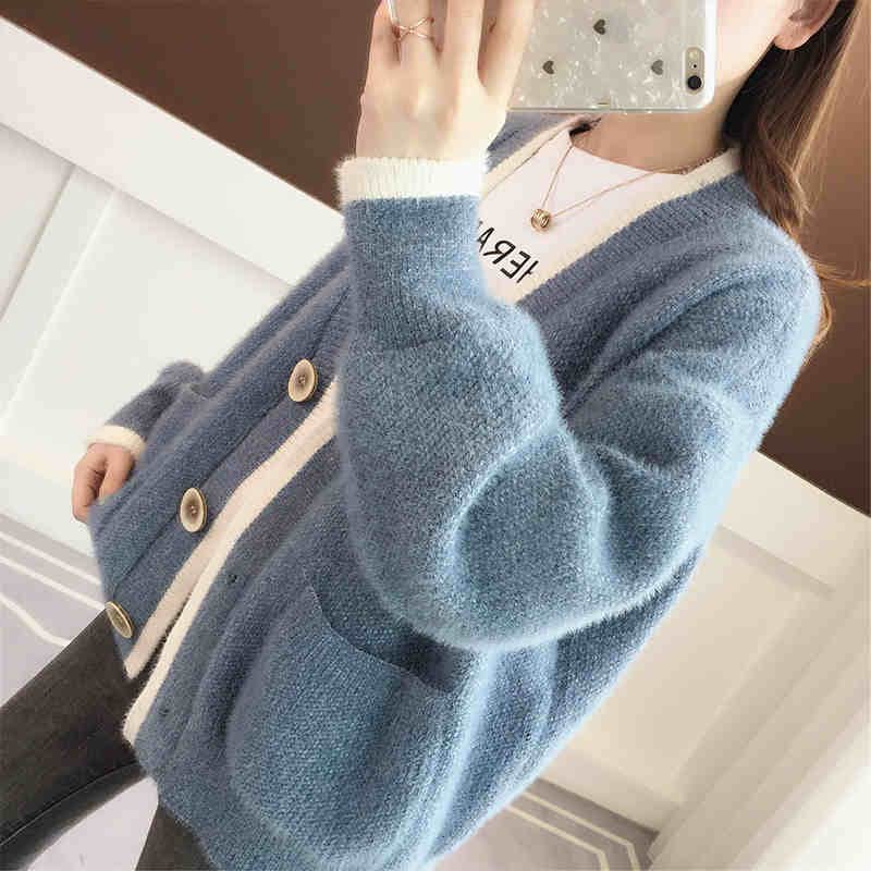 レディース アウター ジャケット ニット コート 上着 Vネック シングル ポケットあり カワイイ ゆったり 厚手 前開き ショート丈 ノーカラー沖縄離島を除く