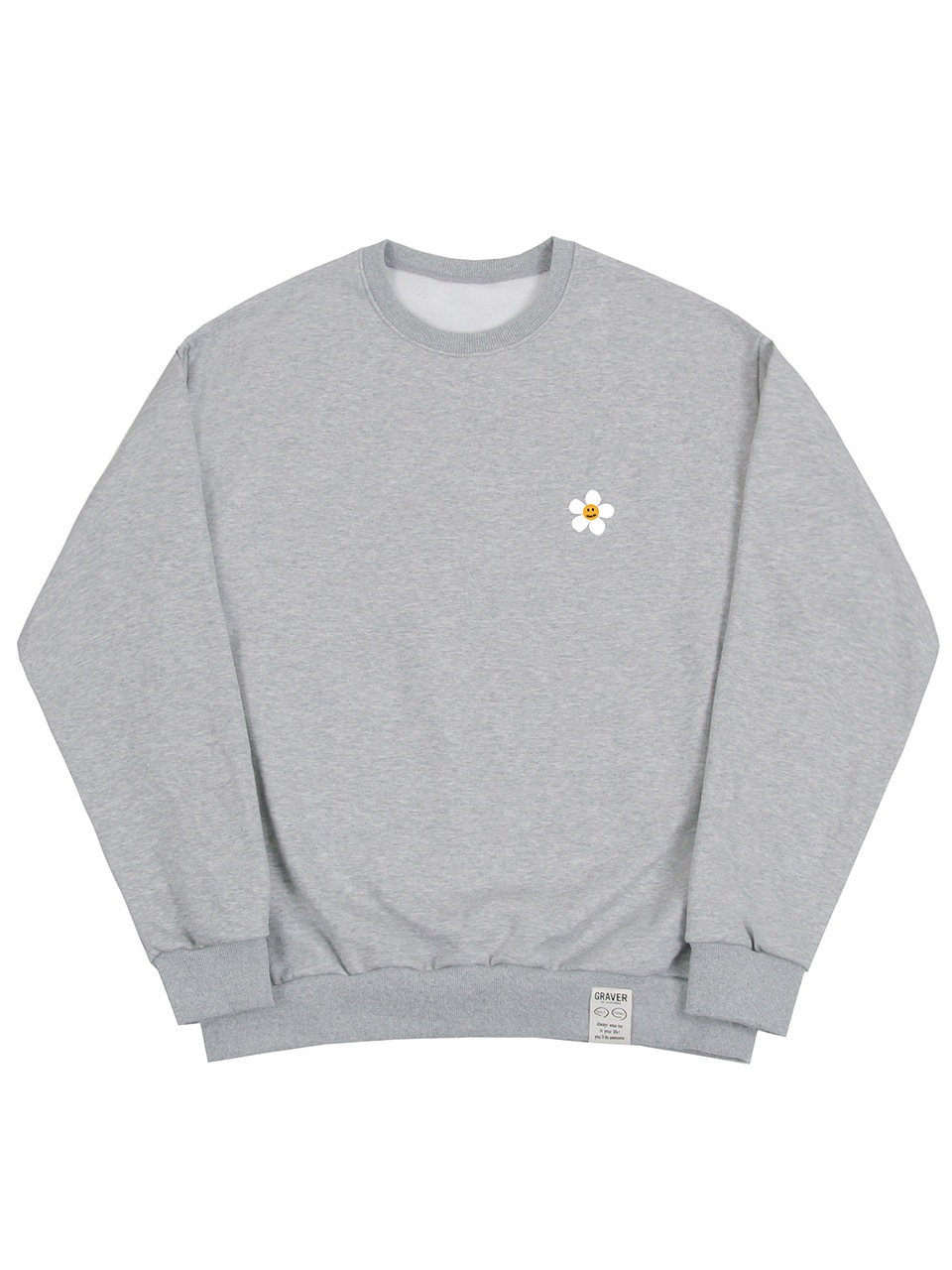 GRAVER フラワードットロゴスマイルスウェットシャツグレー